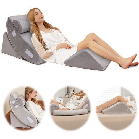 Wedge Pillow Set 4 Piece Bed Wedge Pillow Postoperative Memory Foam Pillow Set Gray (1/5)