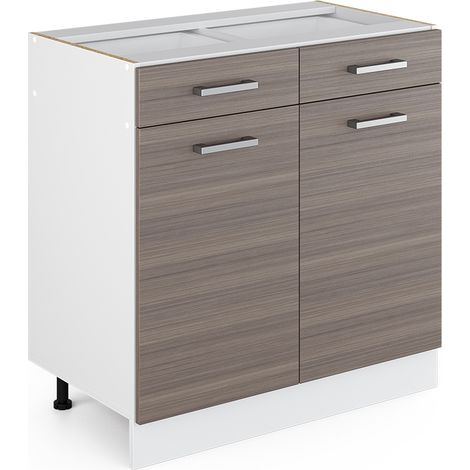 Meuble bas universel R-Line, Gris, 80 cm avec tiroirs et portes, sans plan de travail, Vicco
