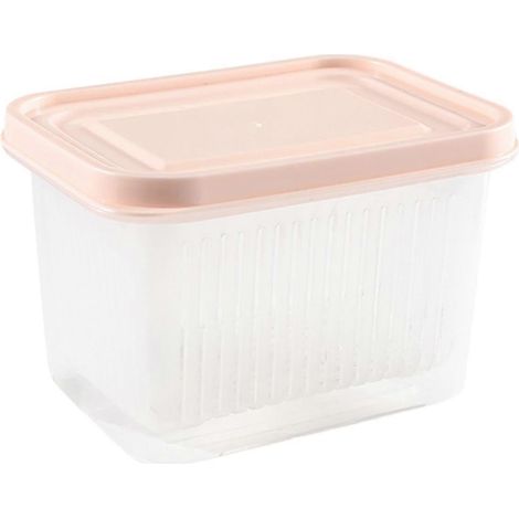 Boîte de rangement égouttoir avec couvercle hermétique, récipient de conservation des aliments au réfrigérateur en PP pour oignons verts, gingembre et ail, beige (1/5)