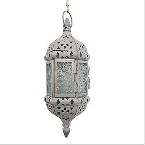 1 bougeoir creux en métal vintage, lanternes de mariage, lanternes marocaines suspendues, chandelier de Noël, or blanc avec chaîne (1/2)