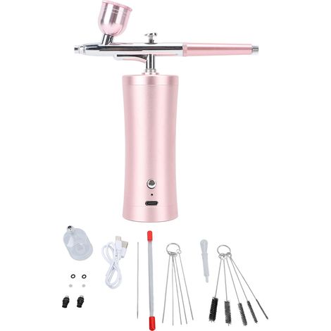 Kit Aérographe Électrique 30PSI sans Fil, Charge USB pour Maquillage, Nail Art, Tatouage, Modélisme, Rose (1/5)