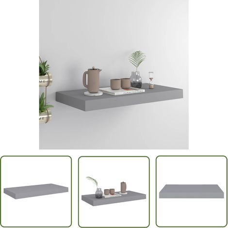 The Living Store Schweberegal Grau 50x23x3,8 cm MDF - Schweberegal - Wandregal - Regal Grau - Modernes Wandregal - Minimalistisches Regal (1/5)
