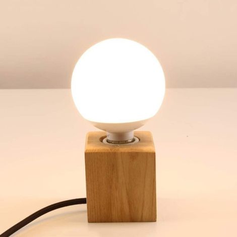 Lampe de table cube en bois,douille E27, câble de 1,8 m avec interrupteur,max 60W,lampe décorative pour rétro industriel Edison, utilisée dans la chambre à coucher,le salon,le studio,le café,le bar (1/5)
