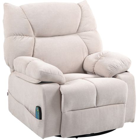 Sillón relax eléctrico con masaje beige, calefacción, reclinable, giratorio y balancín (1/4)