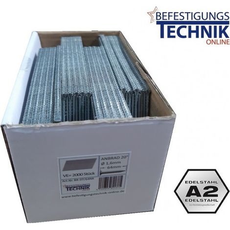 Stauchkopfnägel 38mm A2 20° Akku-Nagler Bosch GNH 18V-64 SK38-20 Senco F16A Rapid BN64 BR-07 2,0M-EN11786.1