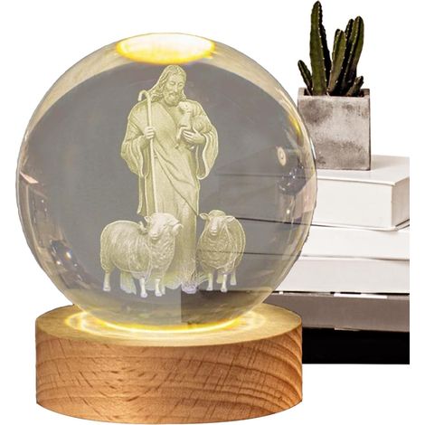 Veilleuse Boule de 3D, sphère décorative avec Base en Bois (1/5)