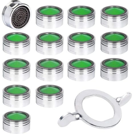 15pcs Mousseur Robinet, Acier Inoxydable Aérateur de robinet M24 avec filtre en ABS, Economiseur d'Eau Embout Brise Jet Robinet Cuisine et Salle de Bain Matériel+15 joints et 1 Clé Argent