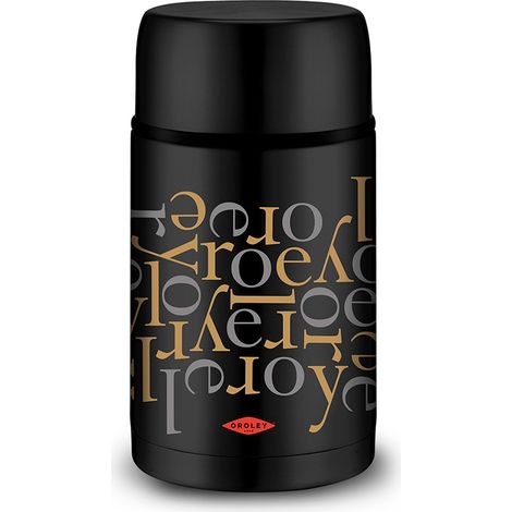 1 Liter Thermoskanne für feste Getränke, BPA-frei, schwarz mit Schriftzug-Motiv