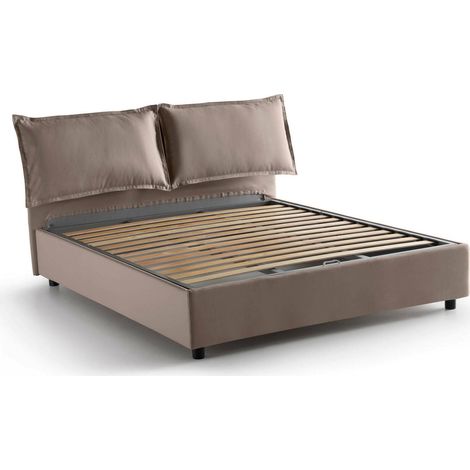 Talamo Italia - Letto alla francese Agalo, Letto contenitore in tessuto, Apertura frontale, adatto per materasso Cm 140x200, 100% Made in Italy, Tortora