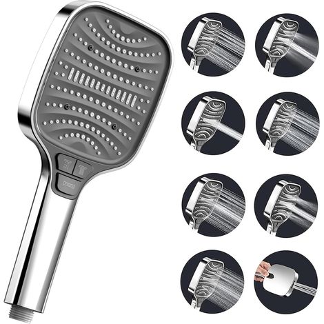 Pommeau de douche avec 8 types de jets, fonction d'arrêt - Grand pommeau de douche à effet pluie, pommeau de douche à effet pluie, douchette à main, pommeau de douche économique, pommeau de douche à (1/5)