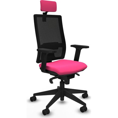 Horna sincro malla negra similpiel rosa brazos 2D base piramidal cabecero 2D ruedas 65mm nailon (1/5)