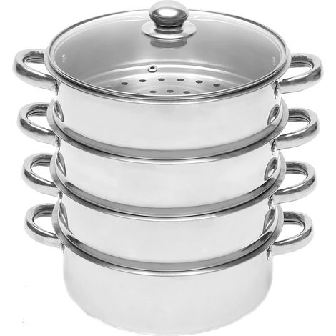 HAUTOUR Cuiseur vapeur à 5 étages - En acier inoxydable - Pour induction - Avec couvercle en verre - Convient pour tous les types de plaques de cuisson (1/5)