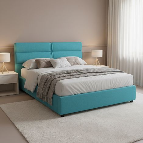 Letto Piazza e Mezza Brinzio, Materasso Incluso, Sfoderabile Made in Italy, Contenitore, Azzurro (1/5)