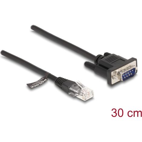 Delock Cable RJ45 macho a Serial RS-232 D-Sub 9 macho 30 cm negro