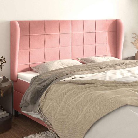 Tête de lit avec oreilles en velours rose réglable 163 x 23 x 118/128 cm, 21.55kg - PANGIVO (1/5)