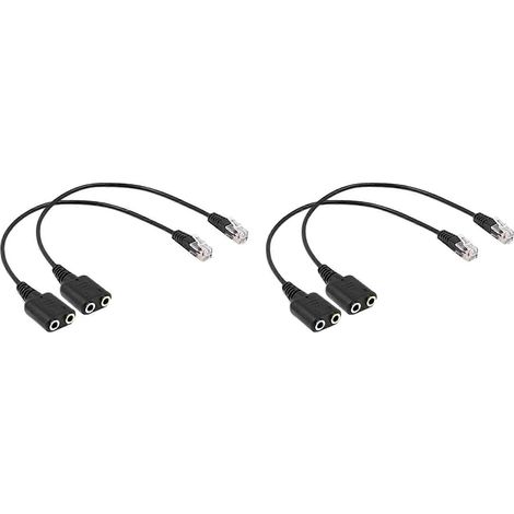 Adaptateur pour casque audio RJ9 (4 prises) avec double prise jack audio 3,5 mm vers prise jack RJ9, câble adaptateur pour téléphone (1/5)