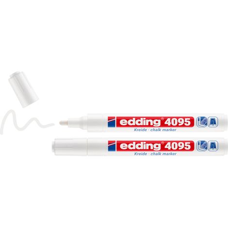 Edding - Set de 2 Marqueurs craie liquide effaçables E4095 blanc - effaçable surfaces lisses – écriture moyenne - Résitants à la lumière UV