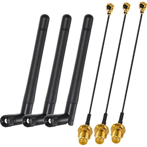 Stück 2,4-GHz-/5-GHz-Dualband-WLAN-Antenne (RP-SMA) für WLAN-Netzwerkkarten/Router/Verstärker + 3 Stück U.FL-auf-RP-SMA-Pigtail-Kabel (weiblich) (1/5)