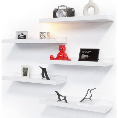 Lot de 5 étagères murales blanches – rebord moderne pour rangement et déco murale (1/5)