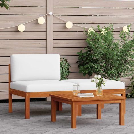 3-tlg. Garten-Lounge-Set mit Kissen Holz Akazie & Seil