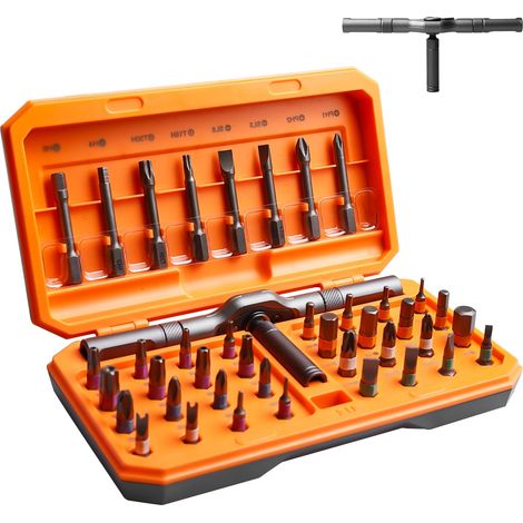 Jeu de tournevis magnétiques 42 en 1 avec mécanisme à cliquet, kit magnétique multi-embouts pour réparation électronique, meubles (orange) (1/5)