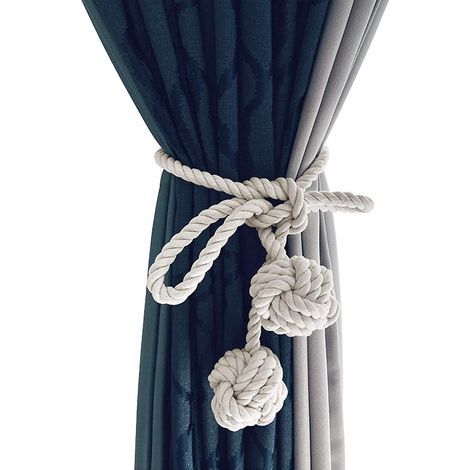 lot De 2pcs Couleur Beigeembrasses Pour Rideaux Avec Deux Boules Fait La Main Attache De Rideau En Corde Tress Boucle De Rideau Chanvre Style Rus (1/5)
