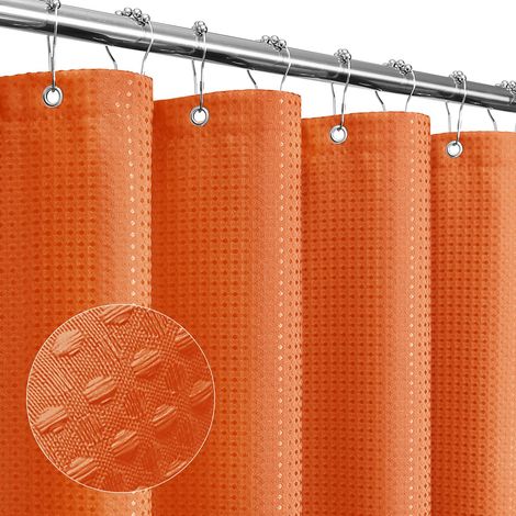 Rideau de Douche à Armure gaufrée en Tissu texturé pour Salle de Bain – Tissu Doux et de Luxe d'hôtel et Spa, Hydrofuge – Lavable en Machine – 183 x 183 cm – Orange brûlé (1/5)
