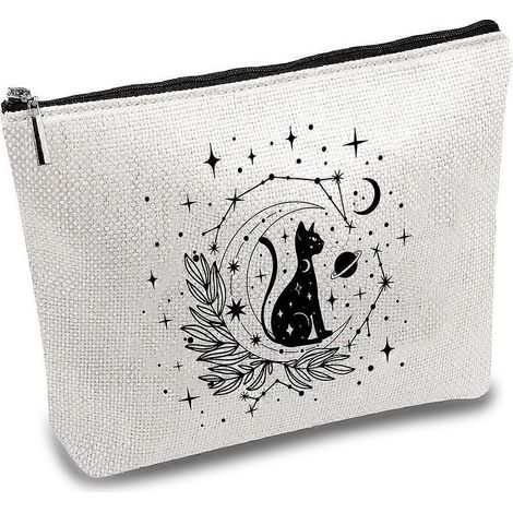 Sacs de rangement rectangulaires en toile imprimée lune en polycoton, avec fermeture éclair métallique, forme chat, 18 x 25 cm (1/5)