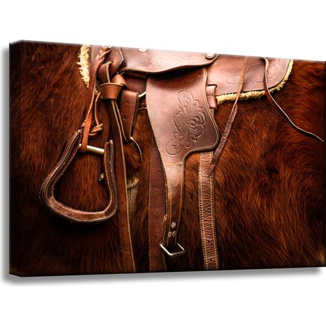 Lienzo impreso con animales, silla de montar a caballo, 60x40 cm.