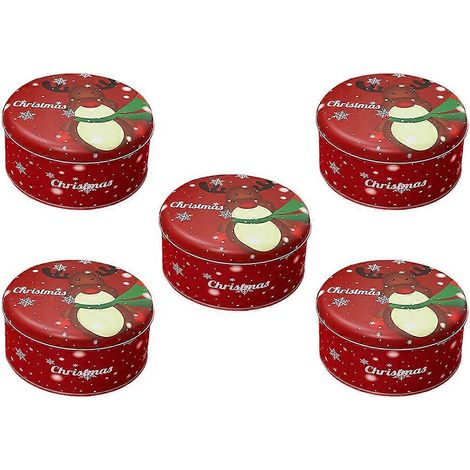 Boîte à bonbons de Noël, boîte en fer-blanc ronde de 5 pièces (1/5)