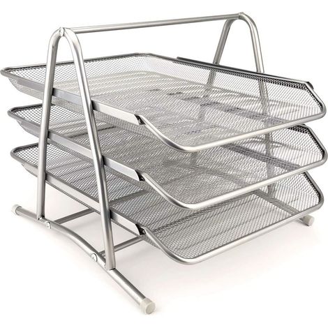 Panier De Courrier - 3 Niveaux En Maille Métallique - Pour Bureau Ou Maison - Lot De 1 (1/5)