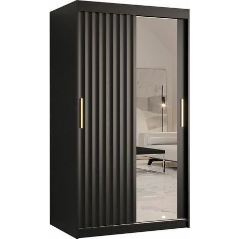 Armoire Hartford 337, Noir, 200x100x62cm, Portes d'armoire: Coulissantes, Nombre d'étagères: 5