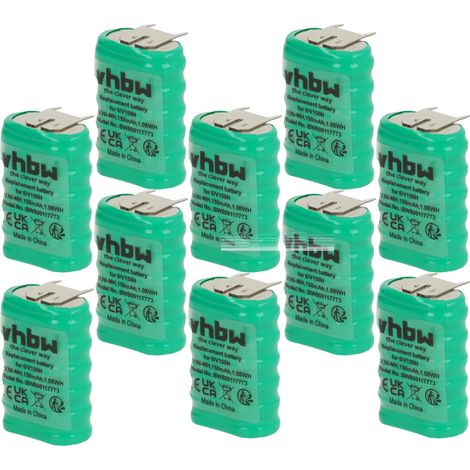 vhbw 10x NiMH Ersatz Knopfzellen-Akku Typ 6/V150H 3-Pins 150mAh 7,2V kompatibel mit Modellbau-Akkus, Solar-Leuchten uvm.