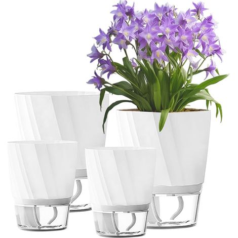 Plastic Flower Pots, 20/15/12 cm Self-Watering Flower Pot, Water Tank Tray for Indoor Plants for Planting Plants Flowers, Decoration for Garden Home (1/5)