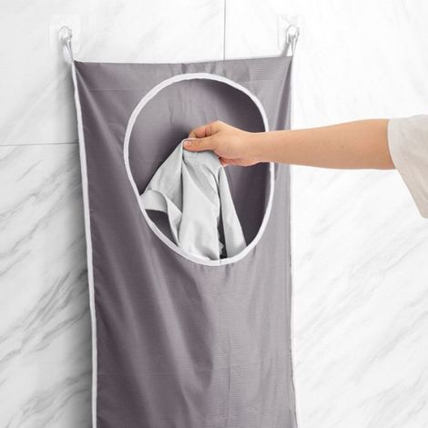 Panier À Linge - Sac À Linge Suspendu Avec Crochets En Acier Inoxydable Et Crochets Adhésifs - Réglable - Capacité Élevée - 1 Pièce (1/5)