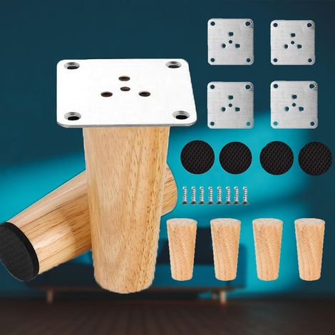 4pcs Pieds de Meubles, Pieds de Canapé en Bois, 20cm Pieds Meubles en Bois, Pieds de Remplacement avec Coussin Silp, Vis et Plaque Montage pour Table et Chaises Armoire Lit Vanité Pieds (1/5)