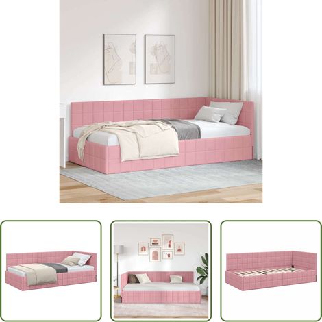 vidaXL Estructura de cama en esquina Rosa 90 x 200 cm Terciopelo (1/5)