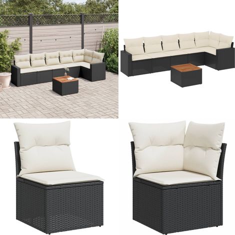 Salon de jardin 7 pcs avec coussins noir résine tressée - Salon De Jardin - Mobilier Extérieur - Set Salon De Jardin - Résine Tressée - Rotin Synthétique - Home & Living (1/5)