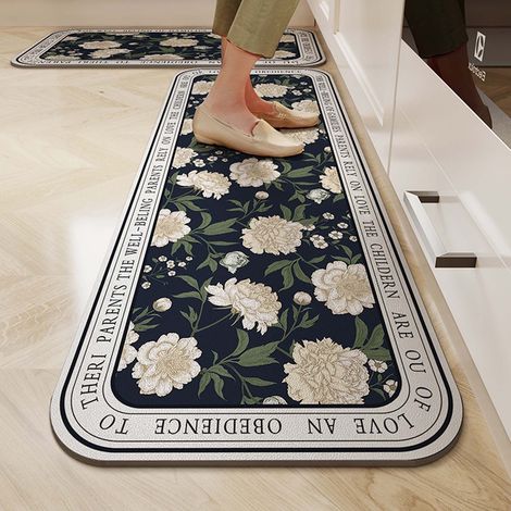 Tapis De Cuisine Anti-Fatigue - Imprimé Floral - Étanche Et Résistant Aux Taches - 60 X 90 Cm - 1 Pièce (1/5)