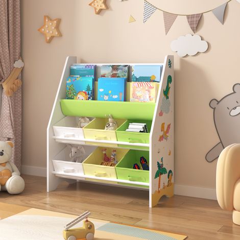 Estantería para niños Ponteceso motivo dinosaurio aglomerado/tela 74 x 62 x 27 cm multicolor [en.casa] (1/5)