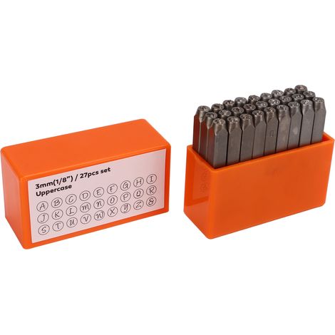 Ensemble de 27 poinçons en métal professionnel en acier à haute teneur en carbone, poinçons chiffres et lettres pour la bijouterie et le cuir, avec boîte de rangement.