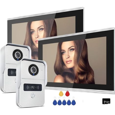 2MP 1080P 10 Pouces interphone vidéo écran Tactile Grand Tuya sans Fil POE Filaire Sonnette for Villa Plat RFID contrôle d'accès(2v2) (1/5)