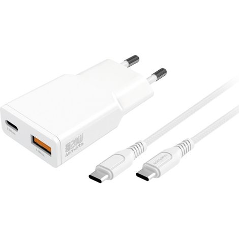 Caricabatterie da parete 4smarts PDPlug Slim Duos 20W GaN USB-C+USB-A + cavo USB-C da 1,5 m bianco (1/5)