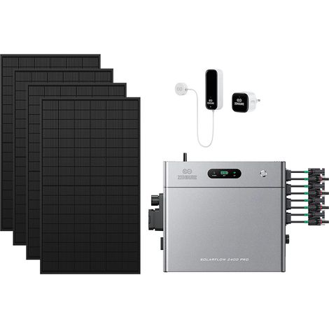 Zendure SolarFlow 2400 Pro – 2400W AC bidirektional, 4800W PV-Eingang, bis 16,8 kWh erweiterbar, Plug & Play, IP65, mit Smart Meter D0 (2.4 kWh), 450W×4 bifazialen Panels