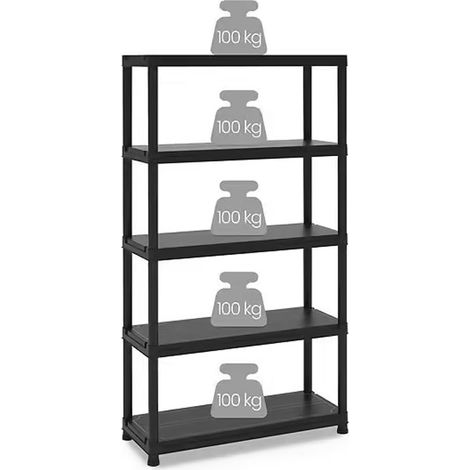Etagere en resine - Noir - 5 tablettes - 180x100x40cm