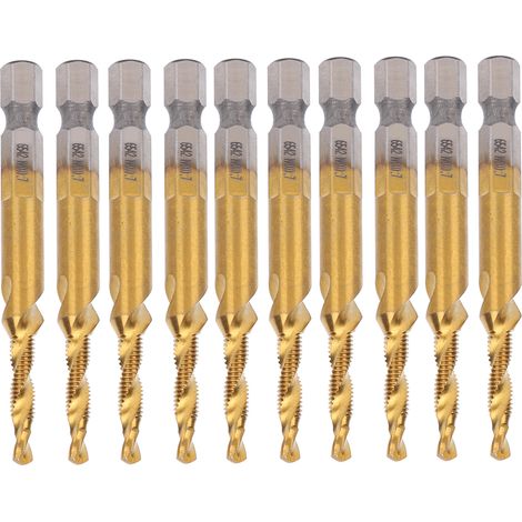 Kit de 10 tarauds M4 Hss en acier rapide avec mèches 3.3mm et queue hexagonale pour taraudage (1/5)