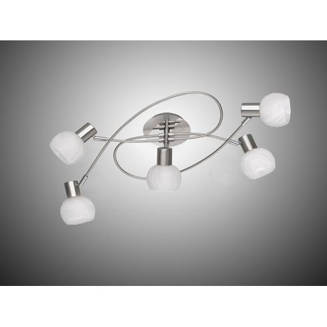 LED Deckenstrahler 5-flammig Silber Chrom & Glas Alabaster, Breite 64,4cm (1/5)