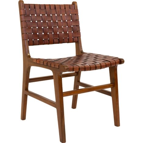 MEUBLER DESIGN Chaise De Salle À Manger Perugia En Cuir Marron Avec Des Pieds En Teck, Style , x x cm (1/5)