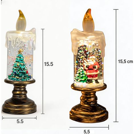 Bougie de Noël LED à effet paillette, décoration lumineuse solution Noël PVC 5,5×5,5×15,5cm, lampe d’ambiance festive pour table et intérieur, doré transparent 2 pièces (1/5)