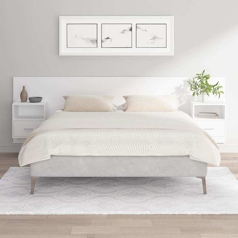 vidaXL Cabecero de cama con mesitas madera contrachapada blanco (1/5)